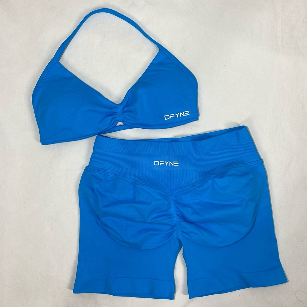 DFYNE Workout Set Glacial Blue Top + Impact Shorts Size Small